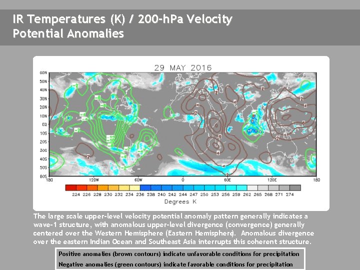 IR Temperatures (K) / 200 -h. Pa Velocity Potential Anomalies The large scale upper-level