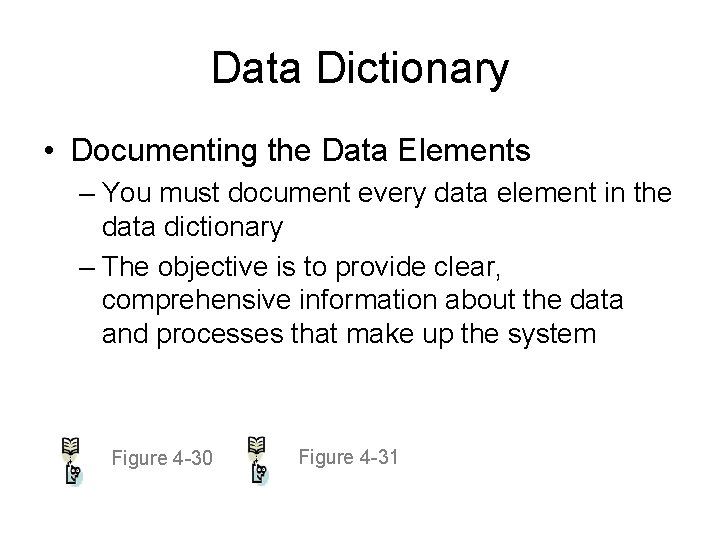 Data Dictionary • Documenting the Data Elements – You must document every data element