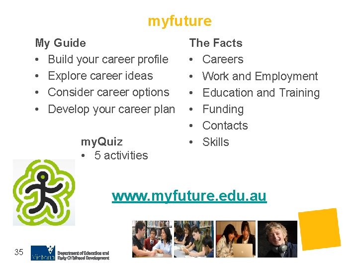 myfuture My Guide • Build your career profile • Explore career ideas • Consider