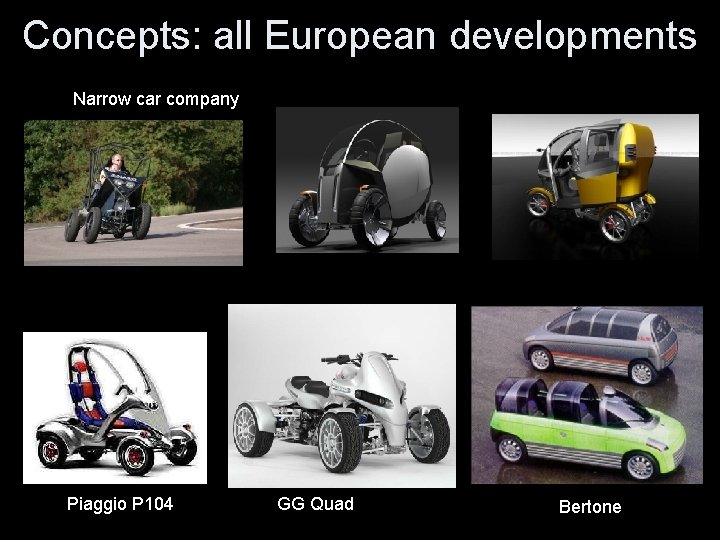 Concepts: all European developments Narrow car company Piaggio P 104 GG Quad Bertone 
