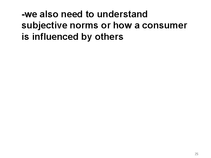 -we also need to understand subjective norms or how a consumer is influenced by