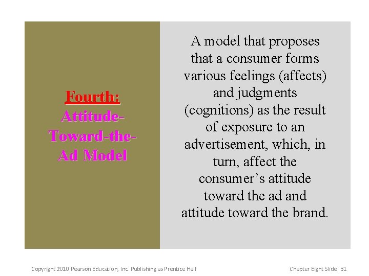 Fourth: Attitude. Toward-the. Ad Model A model that proposes that a consumer forms various