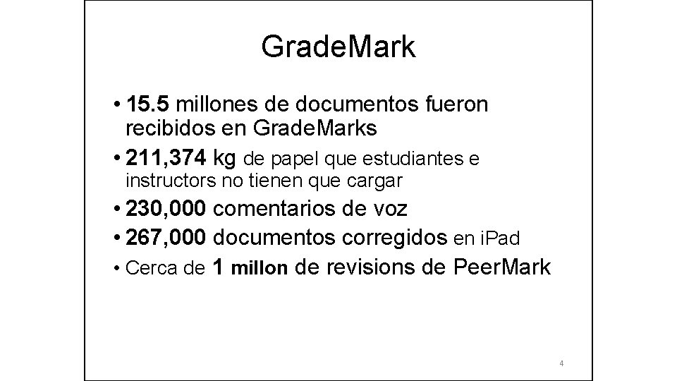 Grade. Mark • 15. 5 millones de documentos fueron recibidos en Grade. Marks •