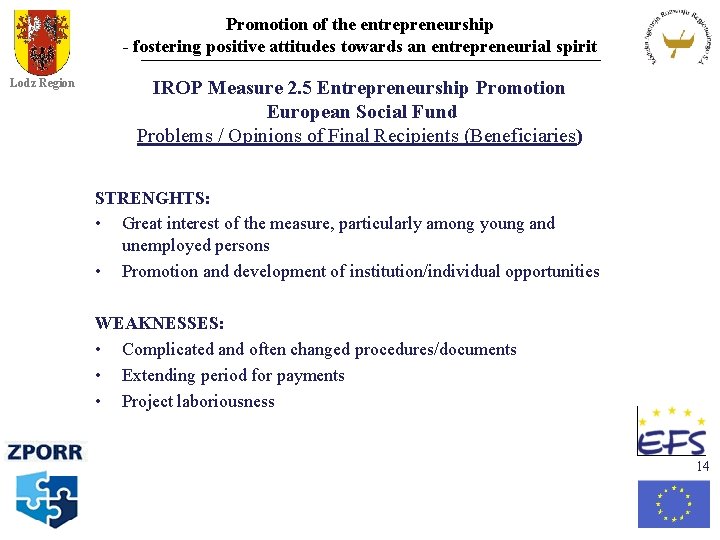 Promotion of the entrepreneurship - fostering positive attitudes towards an entrepreneurial spirit Lodz Region