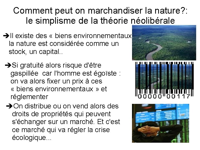 Comment peut on marchandiser la nature? : le simplisme de la théorie néolibérale Il