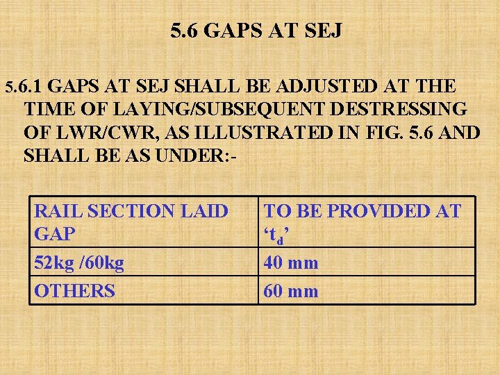 5. 6 GAPS AT SEJ 5. 6. 1 GAPS AT SEJ SHALL BE ADJUSTED