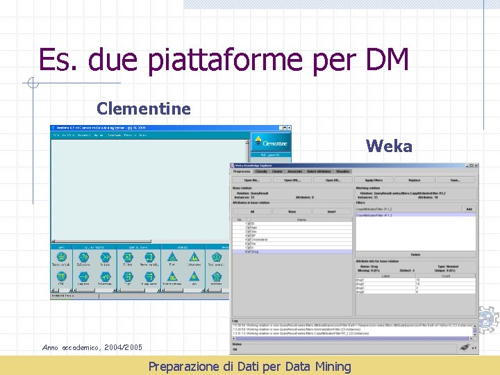 Es. due piattaforme per DM Clementine Weka Anno accademico, 2004/2005 Preparazione di Dati per