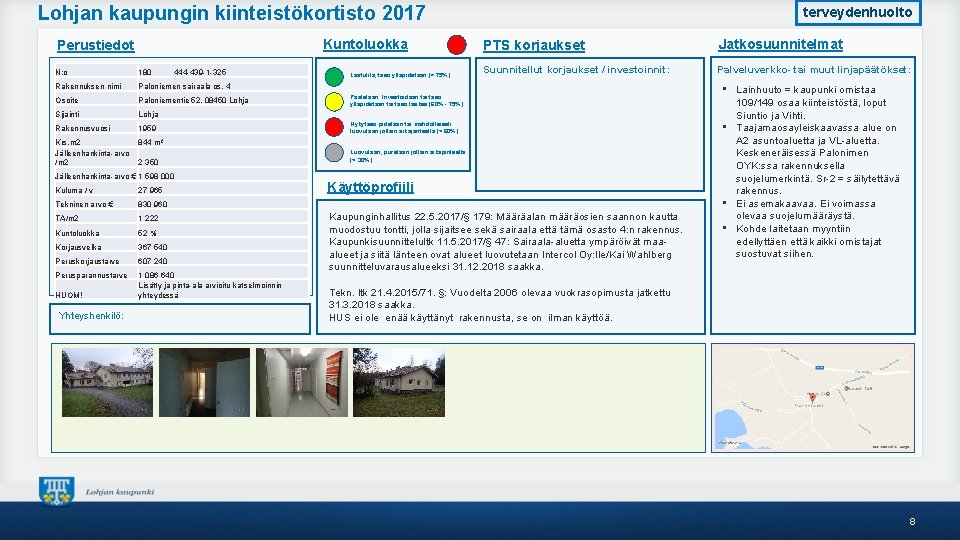 Lohjan kaupungin kiinteistökortisto 2017 Kuntoluokka Perustiedot N: o 180 444 -439 -1 -325 Rakennuksen