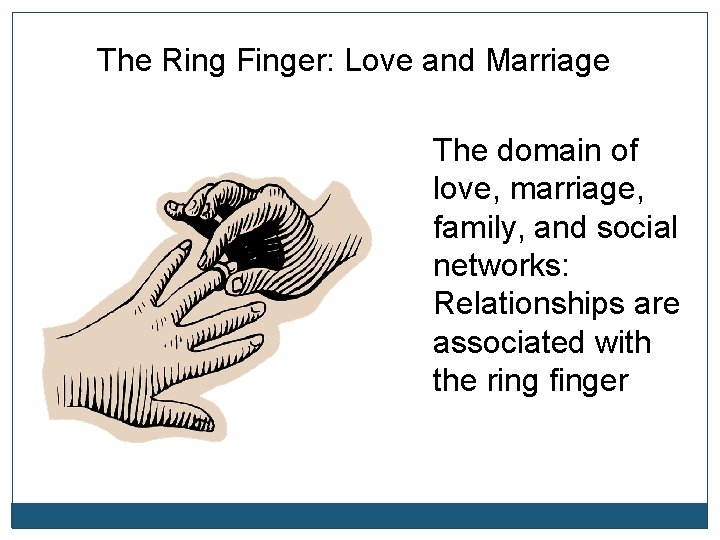 The Ring Finger: Love and Marriage The domain of love, marriage, family, and social