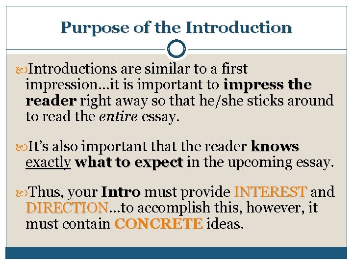 Purpose of the Introductions are similar to a first impression…it is important to impress