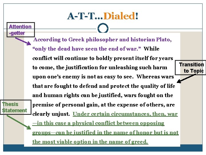 A-T-T…Dialed! Attention -getter According to Greek philosopher and historian Plato, “only the dead have