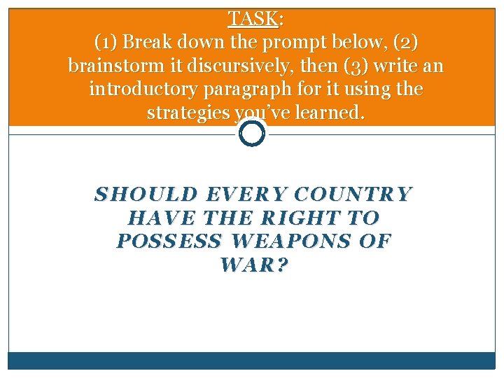 TASK: (1) Break down the prompt below, (2) brainstorm it discursively, then (3) write