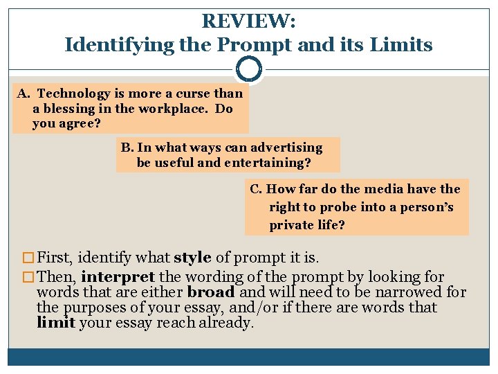 REVIEW: Identifying the Prompt and its Limits A. Technology is more a curse than