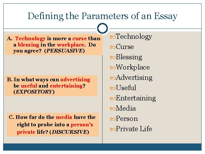 Defining the Parameters of an Essay A. Technology is more a curse than blessing