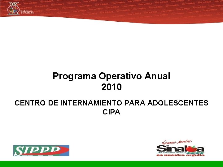 Programa Operativo Anual 2010 CENTRO DE INTERNAMIENTO PARA ADOLESCENTES CIPA 