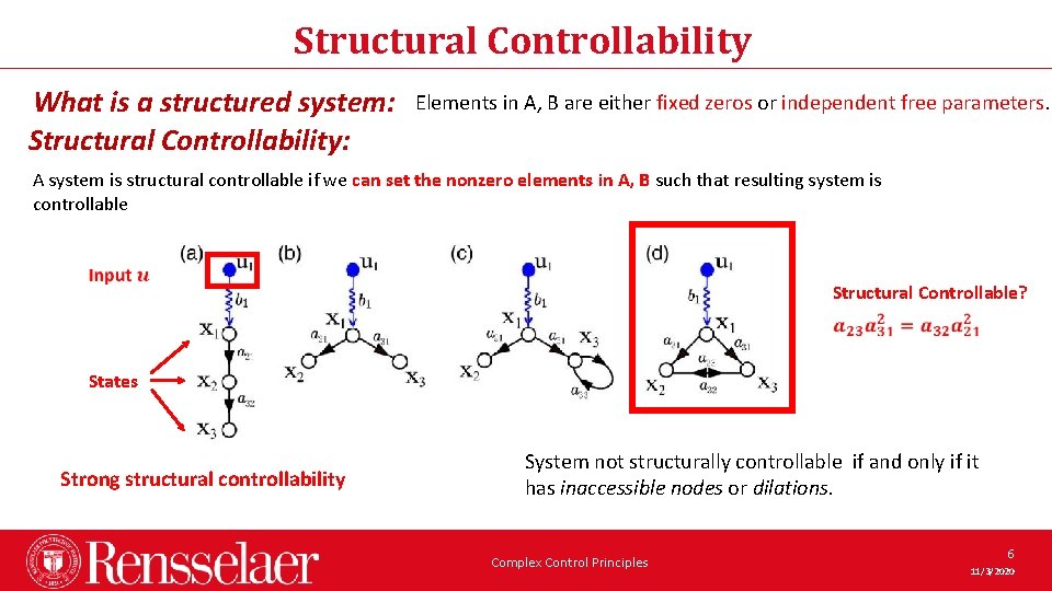Structural Controllability What is a structured system: Structural Controllability: Elements in A, B are Structural Controllability What is a structured system: Structural Controllability: Elements in A, B are