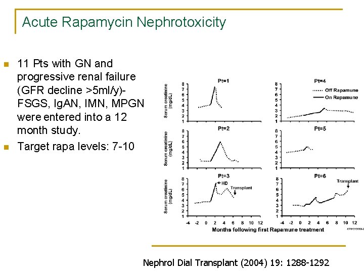 Acute Rapamycin Nephrotoxicity n n 11 Pts with GN and progressive renal failure (GFR Acute Rapamycin Nephrotoxicity n n 11 Pts with GN and progressive renal failure (GFR