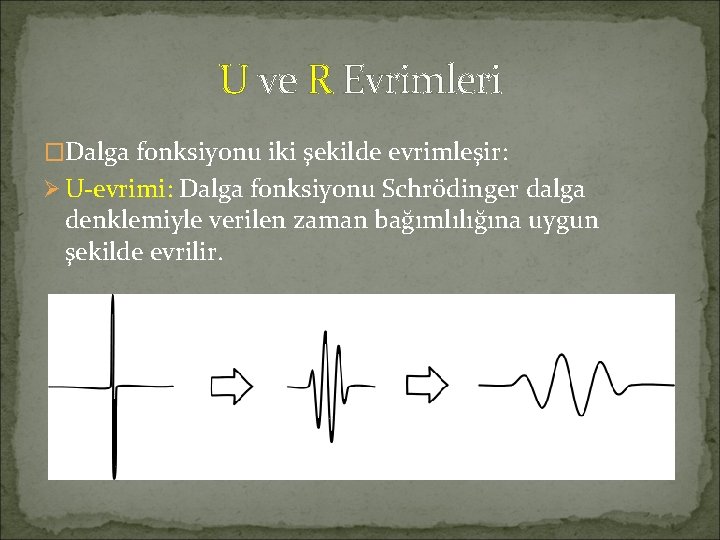 U ve R Evrimleri �Dalga fonksiyonu iki şekilde evrimleşir: Ø U-evrimi: Dalga fonksiyonu Schrödinger