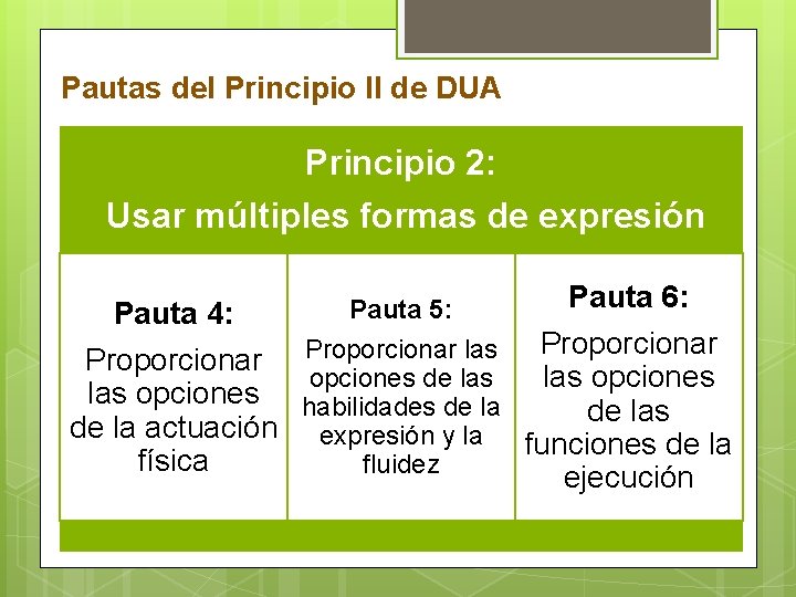 Pautas del Principio II de DUA Principio 2: Usar múltiples formas de formas expresiónde