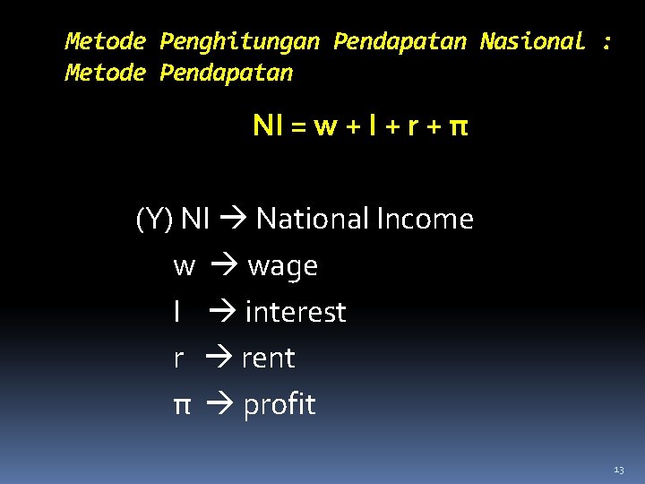 Metode Penghitungan Pendapatan Nasional : Metode Pendapatan NI = w + I + r