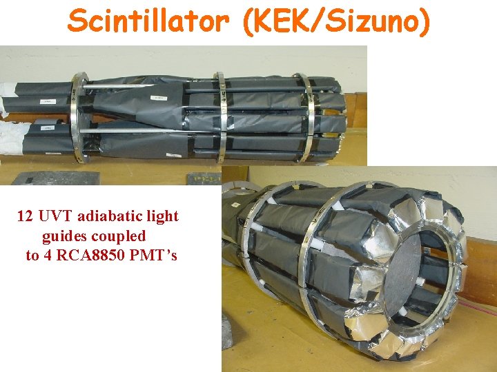 Scintillator (KEK/Sizuno) 12 UVT adiabatic light guides coupled to 4 RCA 8850 PMT’s 