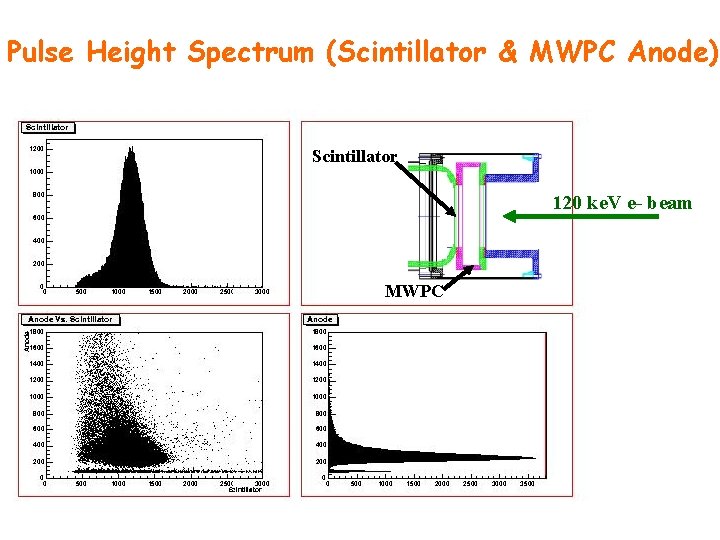 Pulse Height Spectrum (Scintillator & MWPC Anode) Scintillator 120 ke. V e- beam MWPC