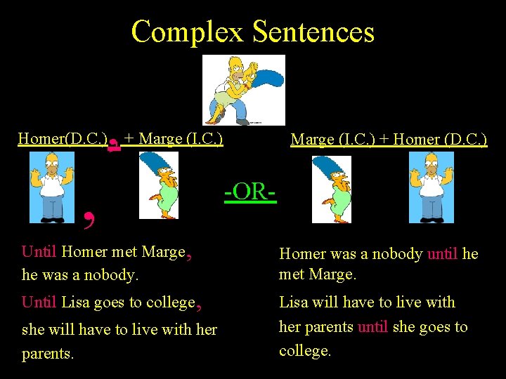 Complex Sentences Homer(D. C. ) , + Marge (I. C. ) , Until Homer