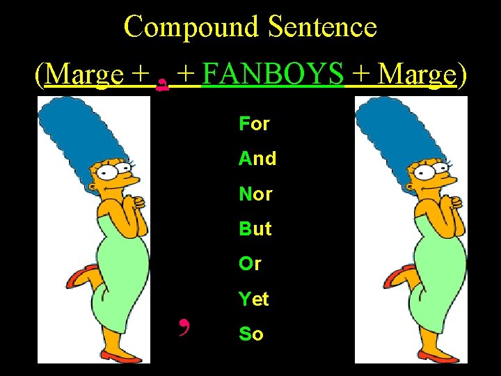 Compound Sentence , (Marge + + FANBOYS + Marge) For And Nor But ,