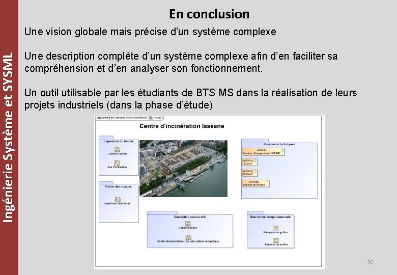 Ingénierie Système et SYSML En conclusion Une vision globale mais précise d’un système complexe