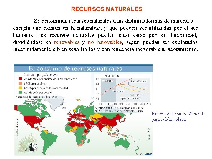 RECURSOS NATURALES Se denominan recursos naturales a las distintas formas de materia o energía