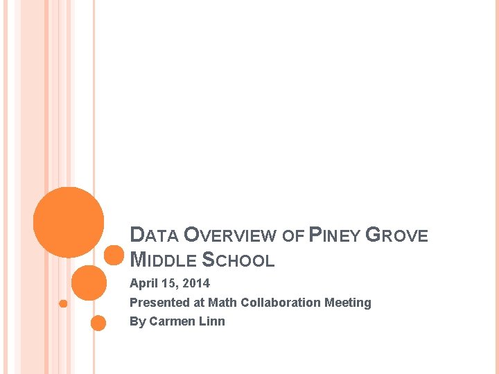 DATA OVERVIEW OF PINEY GROVE MIDDLE SCHOOL April 15, 2014 Presented at Math Collaboration