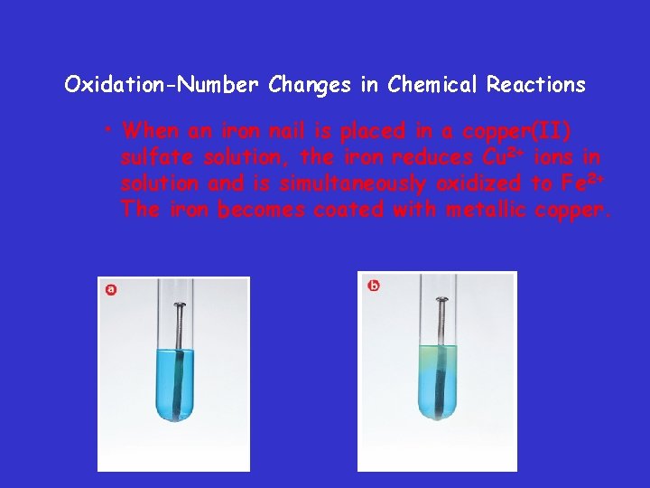Oxidation-Number Changes in Chemical Reactions • When an iron nail is placed in a