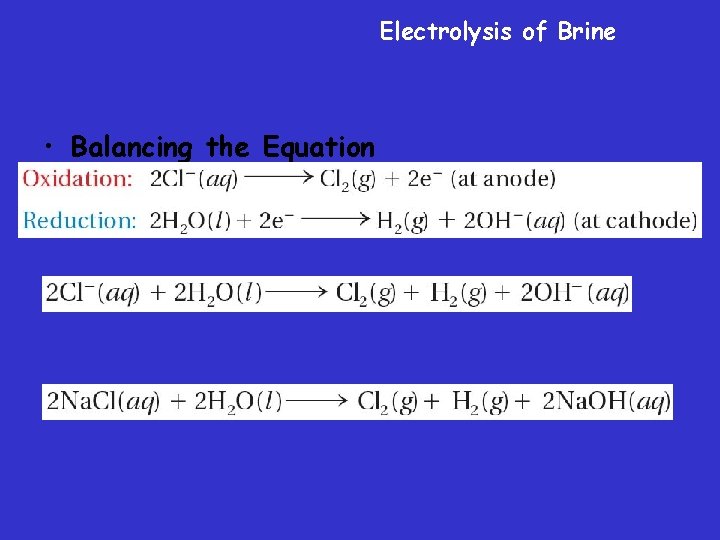 Electrolysis of Brine • Balancing the Equation 