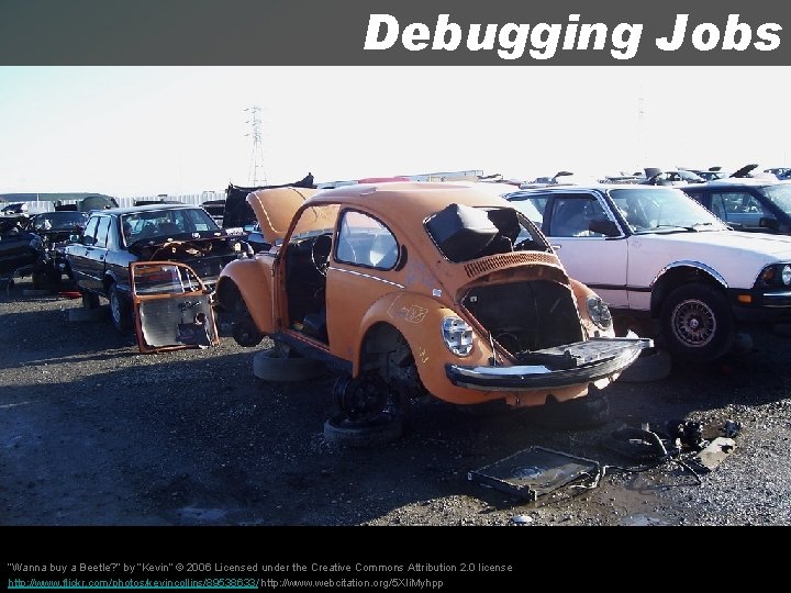 Debugging Jobs “Wanna buy a Beetle? ” by “Kevin” © 2006 Licensed under the