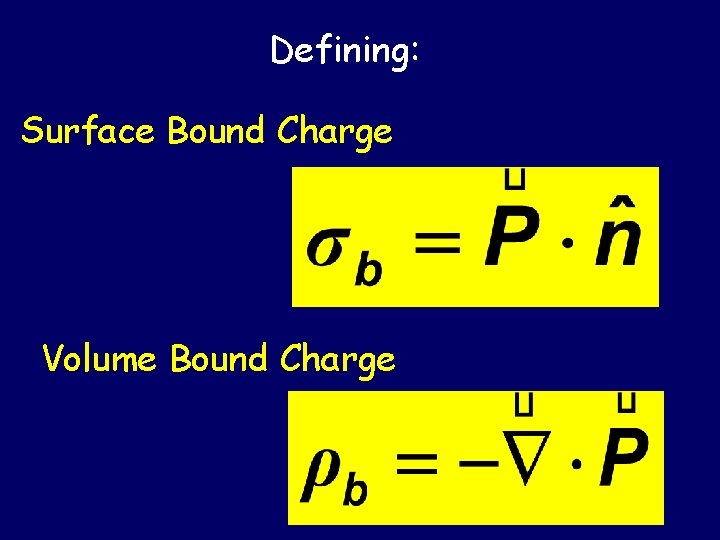 Defining: Surface Bound Charge Volume Bound Charge 