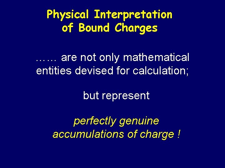 Physical Interpretation of Bound Charges …… are not only mathematical entities devised for calculation;