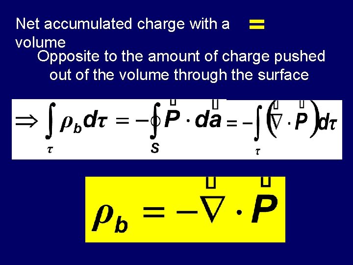 = Net accumulated charge with a volume Opposite to the amount of charge pushed