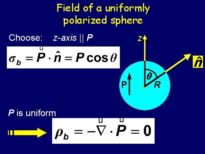 Field of a uniformly polarized sphere Choose: z-axis || P z P P is