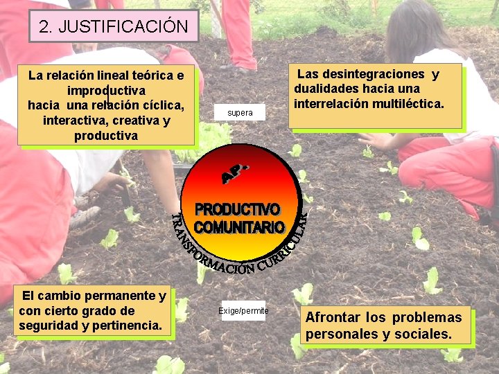 2. JUSTIFICACIÓN La relación lineal teórica e improductiva hacia una relación cíclica, interactiva, creativa