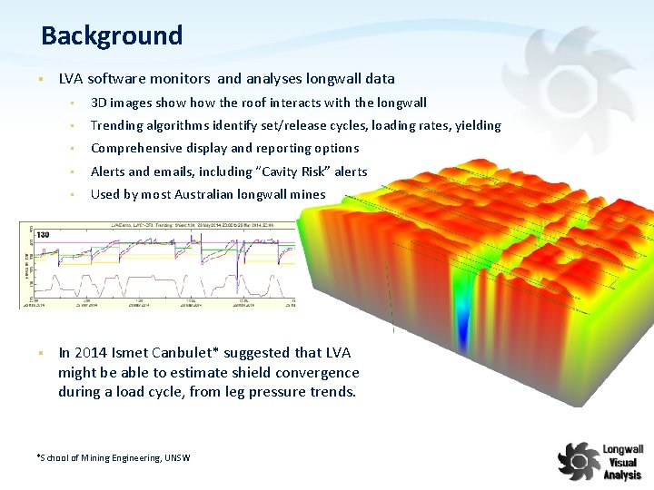 Background § § LVA software monitors and analyses longwall data • 3 D images