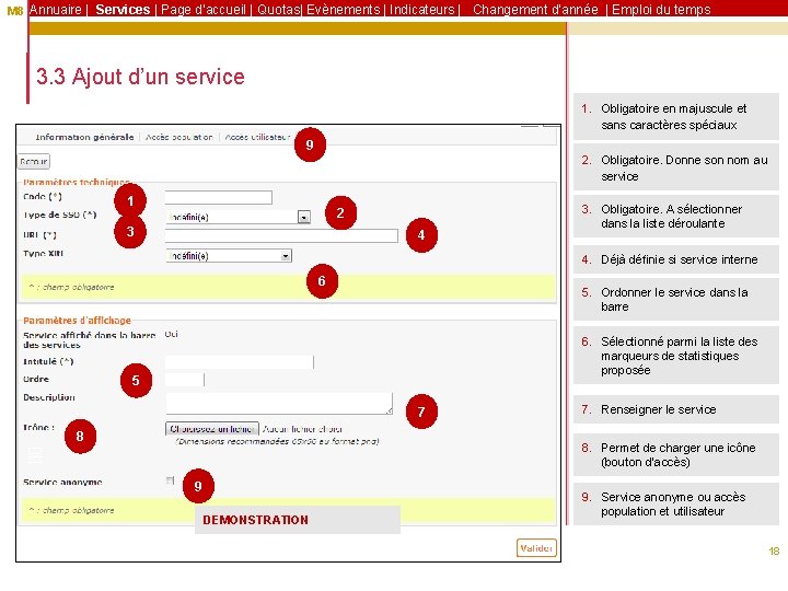 M 8 Annuaire | Services | Page d’accueil | Quotas| Evènements | Indicateurs |