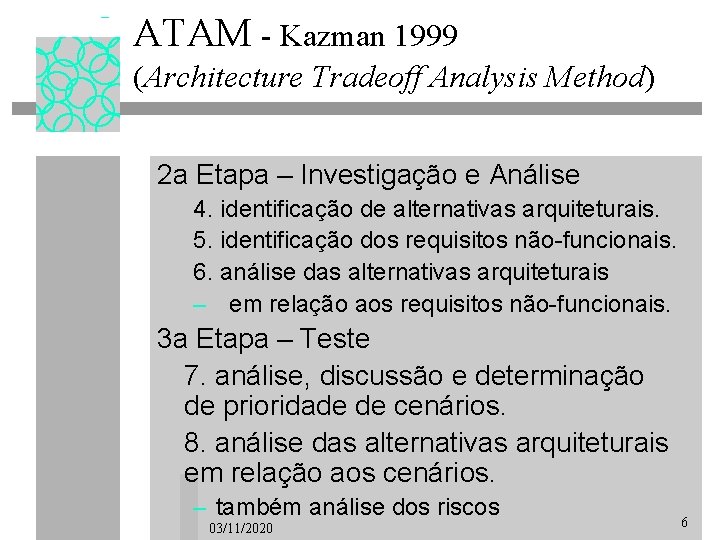 ATAM - Kazman 1999 (Architecture Tradeoff Analysis Method) 2 a Etapa – Investigação e