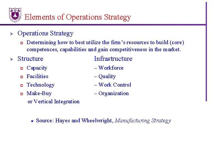 Elements of Operations Strategy Ø Operations Strategy p Ø Determining how to best utilize