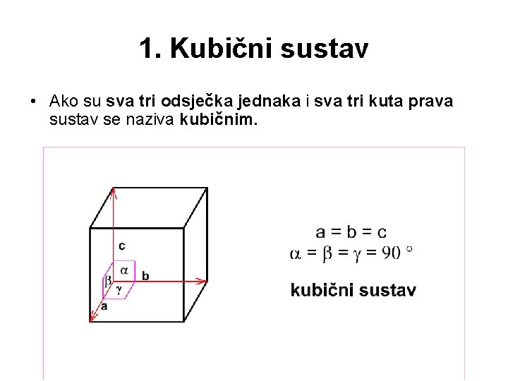 1. Kubični sustav • Ako su sva tri odsječka jednaka i sva tri kuta