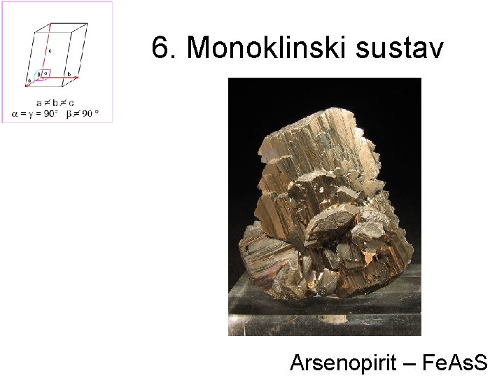 6. Monoklinski sustav Arsenopirit – Fe. As. S 