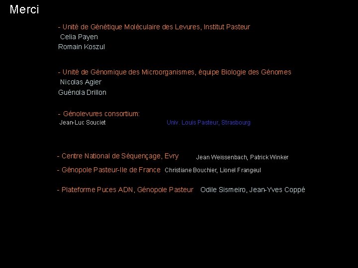 Merci - Unité de Génétique Moléculaire des Levures, Institut Pasteur Celia Payen Romain Koszul Merci - Unité de Génétique Moléculaire des Levures, Institut Pasteur Celia Payen Romain Koszul