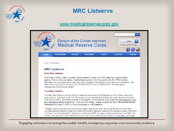 MRC Listservs www. medicalreservecorps. gov 