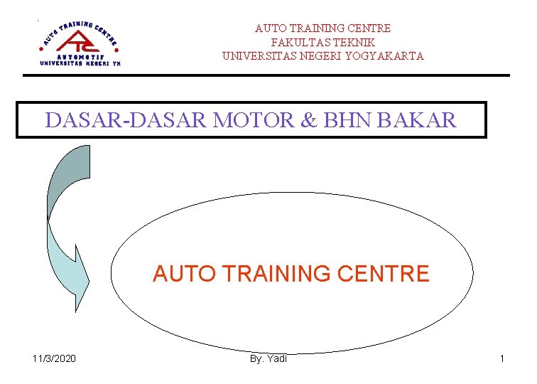 AUTO TRAINING CENTRE FAKULTAS TEKNIK UNIVERSITAS NEGERI YOGYAKARTA DASAR-DASAR MOTOR & BHN BAKAR AUTO