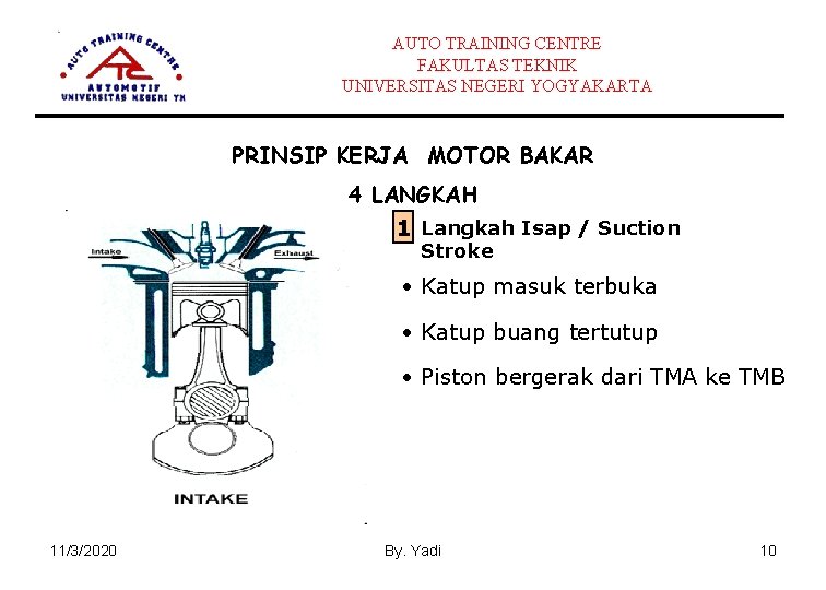 AUTO TRAINING CENTRE FAKULTAS TEKNIK UNIVERSITAS NEGERI YOGYAKARTA PRINSIP KERJA MOTOR BAKAR 4 LANGKAH