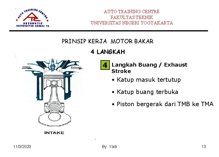 AUTO TRAINING CENTRE FAKULTAS TEKNIK UNIVERSITAS NEGERI YOGYAKARTA PRINSIP KERJA MOTOR BAKAR 4 LANGKAH